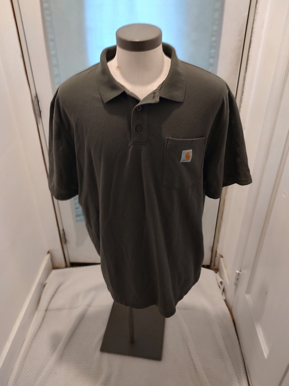 Carhartt Olive Green Short Sleeve Pocket Polo with Logo Patch